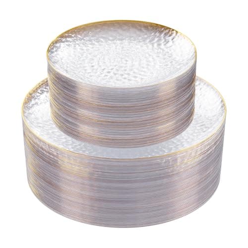Best Plastic Plates #7 from Rubtlamp Rubtlamp 60Pcs Clear Plastic Plates,Clear Disposable Plates With Gold Rim,Heavy-duty Gold Plates,Hammered Party Plates Include 30Clear Dessert-Platos,30Dinner-Platos for Wedding, Party&Christmas