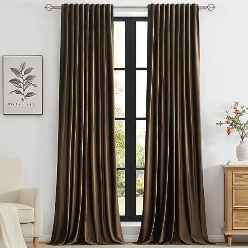 Best Brown Window Curtains #10 from PRIMROSE PRIMROSE Brown Velvet Curtains 96 inch Long for Living Room,Set of 2 Panels Blackout Rod Pocket Back Tab Window Treatment Room Darkening Heavy Decorative Curtains Drapes for Bedroom