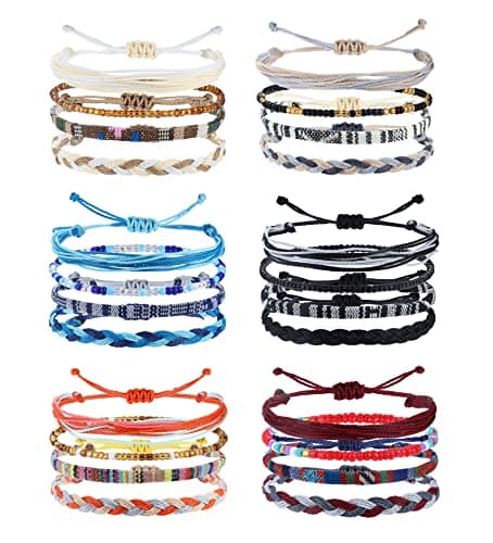 Best Handmade Bracelets #10 from Florideco Florideco 24 Pcs Boho Surfer Bracelet Ankle Adjustable Beaded Anklets Unisex Handmade Braided Bracelet Waterproof Surfer Beach Bracelets Colorful Anklet Bracelets String Rope Jewelry for Women Men Classic