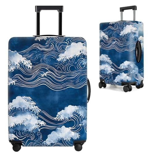 Best Luggage Covers #4 from THISFIND THISFIND Ocean Wave Luggage Cover for Suitcase – Travel Suitcase Protector with Artistic Japanese Sea Design, Elastic Washable Baggage Cover for 18-22 Inch Luggage,S