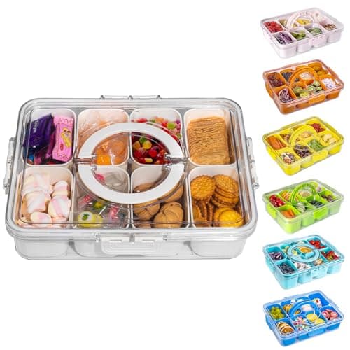 Best Snackle Boxes #3 from WACOI WACOI Divided Snack Serving Tray with Lid and Handle travel Snackle Box Charcuterie Container Portable Storage Organizer for Candy, Fruits, Nuts, Snacks 1Pack White