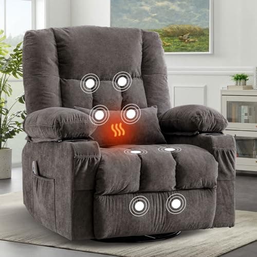 Best Massage Recliners #3 from BOSMILLER BOSMILLER Oversized Recliner Chair for Adults with Vibration Massage and Lumbar Heating Swivel Rocker Recliner with Cup Holder and USB Charge Port for Living Room