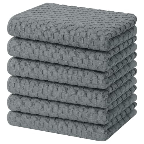 Best Cotton Kitchen Towels #5 from Homaxy Homaxy 100% Cotton Terry Kitchen Towels(15" x 25", 6 Pack), Soft and Super Absorbent Dish Towels, 380 GSM Reusable Tea Towel with Hanging Loop, Pineapple Grid Designed, Dark Grey