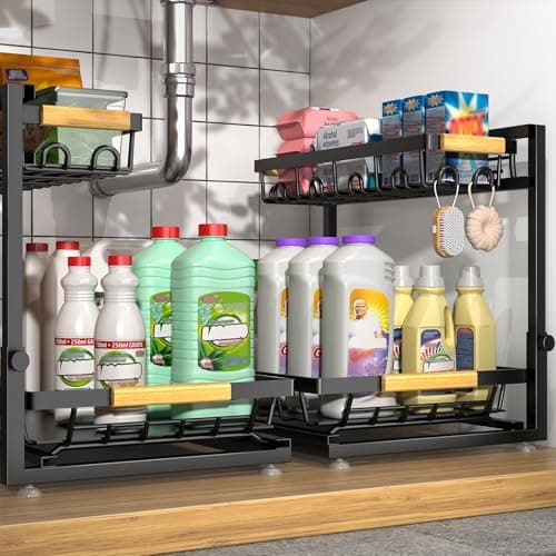 Best Under Sink Cabinet Organizers #10 from Sevenblue Sevenblue 2 Packs Under Sink Organizer, Height Adjustable 2 Tier Under Kitchen Sink Organizer, Multi-Purpose Storage Shelf for Kitchen Bathroom Cabinet (Black)