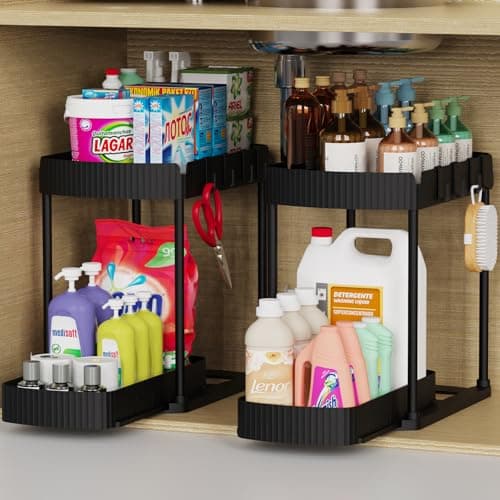 Best Under Sink Cabinet Organizers #3 from ukeetap Ukeetap Multi-Purpose Pull-Out Storage Organizers, Under Sink/Cabinet Organizers and Storage for Bathroom & Kitchen, Black, 12.8 Inches, 2 Packs