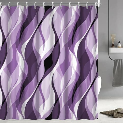 Best Purple Shower Curtains #6 from Ruelvth Ruelvth Purple Shower Curtain, Modern Abstract Purple and Grey Striped Shower Curtain for Bathroom Waterproof Lavender Shower Curtain Set with Hooks, 72x72 Inch