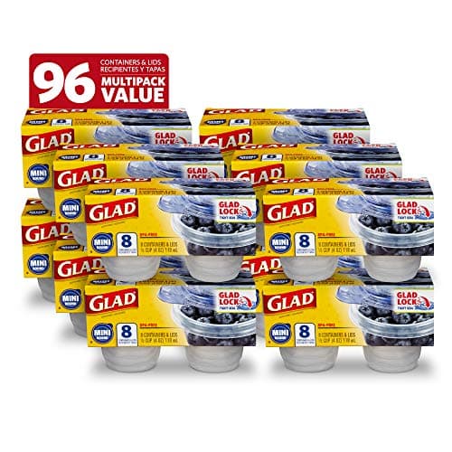 Best Small Containers with Lids #5 from Glad Glad GladWare Mini Round Food Storage Containers - Small Meal Container Holds up to 4 Ounces of Food - Lock Tight Seal, 8 Count - 12 Pack