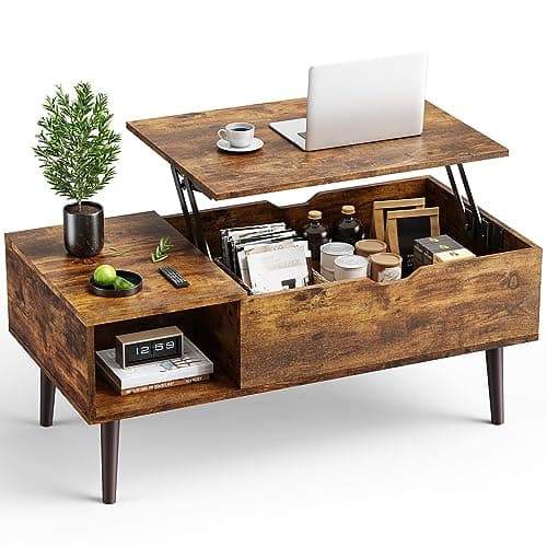 Best Coffee Tables for Living Room #8 from OLIXIS OLIXIS Wooden Coffee Table, Lift Top Coffee Table with Large Hidden Compartment and Ample Storage Shelf, Lift Tabletop Dining Table for Living Room, Home Small Space, Rustic