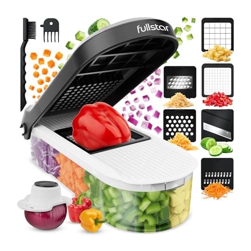 Best Kitchen Essentials #3 from fullstar Fullstar Mandoline Slicer for Kitchen - Vegetable Chopper, Onion Potato Food Veggie Fruit Slicer and Cutter with Container, Kitchen Gadgets & Gifts, Home Essentials (6-in-1, White/Black)