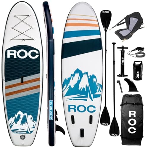 Best Paddle Boards #9 from Roc Roc Inflatable Stand Up Paddle Boards with Premium SUP Paddle Board Accessories, Wide Stable Design, Non-Slip Comfort Deck for Youth & Adults (Navy W/Kayak Seat)