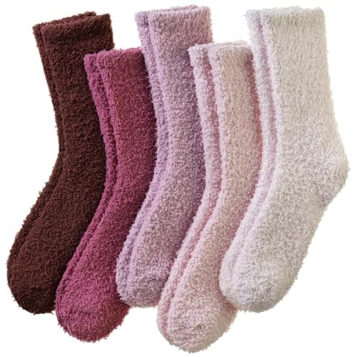 Best Pink Fuzzy Socks #9 from DoSmart DoSmart Womens Fuzzy Socks Warm Fluffy Winter Cozy Thick Plush Microfiber Slipper Soft Home Sleeping Socks 5 Pairs(Solid Color-01)