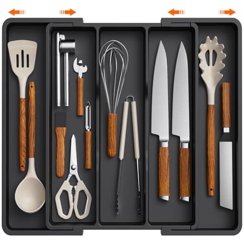 Best Drawer Organizers for Kitchen #7 from Lifewit Lifewit Utensil Organizer for Kitchen Drawers, Expandable Cooking Utensil Tray, Adjustable Cutlery Silverware Flatware Holder, Plastic Spatula Tools and Gadgets Storage Divider, Black, 13"-22" x 15"