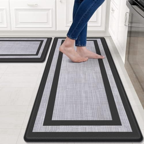 Best Rugs for Kitchen #10 from Mattitude Mattitude Kitchen Mats Set of 2,Cushioned Anti-Fatigue Non-Skid Rug Sets Ergonomic Comfort Standing Mat for Kitchen, Floor, Office, Sink, Laundry, Black and Gray