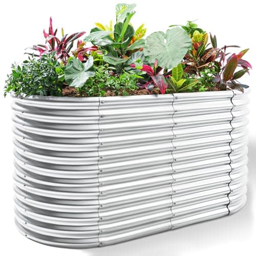 Best Tall Outdoor Metal Raised Garden Beds #1 from Land Guard Land Guard 8x4x3ft Oval Galvanized Raised Garden Beds, Large-Capacity Metal Planter Box Outdoor, Durable Deep Raised Garden Bed 3ft Tall, Raised Beds for Gardening Vegetables, Classic Silver