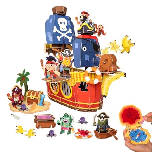 Best Pirate Ship Toys #7 from Playper Playper Buildable Pirate Ship Playset for Boys, Moving Parts, Red Reveal Lens for Clues, Pretend Play Pirate Toys for Kids Ages 3+ Plucky Pirates