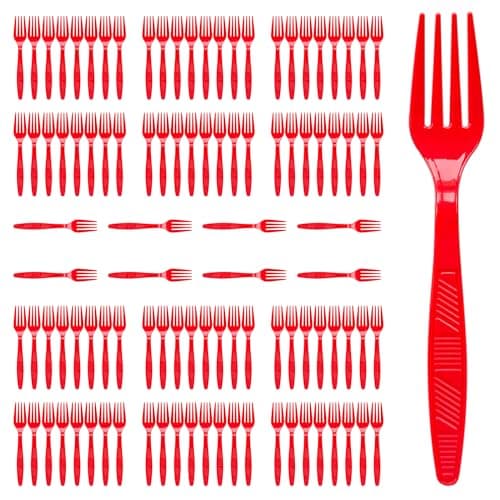 Best Red Plastic Forks #7 from FUEVING Red Plastic Forks Heavy Duty, Disposable Party Supplies 104 PCS
