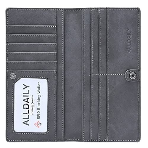 Best Grey Wallets #5 from Alldaily Alldaily Ultra Slim Thin Women Wallet RFID Blocking Credit Card Holder Bifold Long Ladies Billfold (Grey)