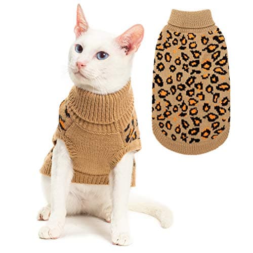 Best Cat Clothes #8 from Mihachi Mihachi Winter Warm Cat Sweater Turtleneck Puppy Pets Sweater Knit Vest Fashion Leopard for Cats Puppy Small Animals Brown Small