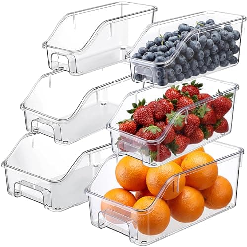 Best Refrigerator Organizer Bins #1 from LemonRoad LemonRoad 6 Packs Clear Freezer Organizers and Storage Bins with Handle, Stackable Open Front Pantry Organizer Bins for Bathroom, Kitchen, Refrigerator, Pantry, Cabinet, Closet