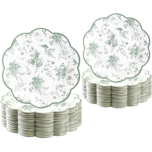 Best Green Paper Plates #2 from Glazeal Glazeal Sage Green Floral Paper Plates 60pcs, 7 & 9 Inch Disposable Plates Set for Baby Shower & Bridal Shower, Vintage Wildflower Dinnerware for Wedding, Birthday, Tea Party Supplies