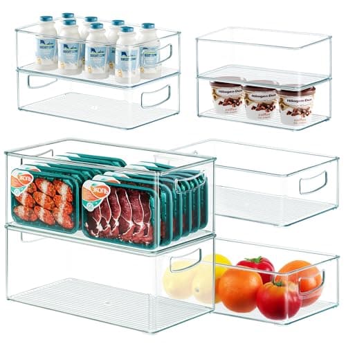 Best Refrigerator Organizer Bins #8 from Heyuzb Heyuzb 8 PACK Freezer Organizer Bins Clear Stackable Storage Bins with Side Handles Refrigerator Organizers and Storage Home Organization Must Haves