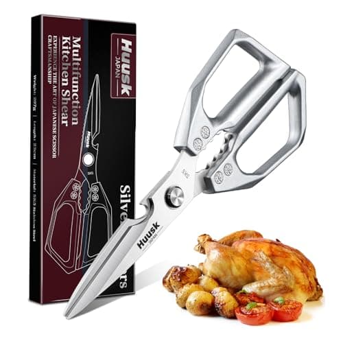 Best Kitchen Shears #4 from Huusk HUUSK Kitchen Scissors All Purpose - Stainless Steel Kitchen Shear, Sharp Silver Meat Scissors Dishwasher Safe, Heavy Duty Poultry Shears, Japanese Cooking Scissor for Food, Christmas Gifts for Women
