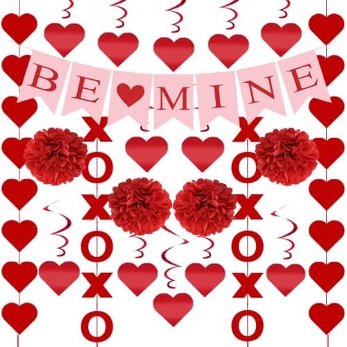 Best Valentine's Day Decors #2 from Labrostar 21Pcs Valentines Day Decorations Valentines Day Decor Pre-Assembled Hanging Heart Swirls BE Mine Love Heart XO Garlands Banner for Home Classroom Office Wedding Party