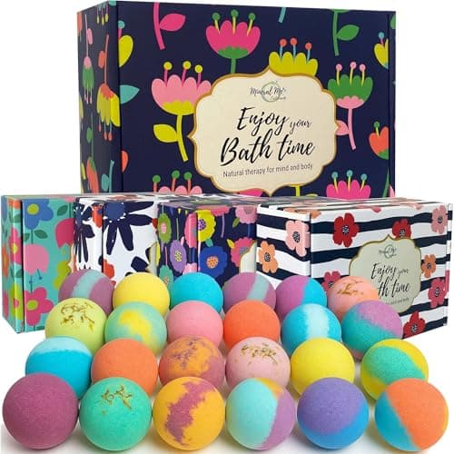 Best Bath Bombs #1 from Mineral Me California Bath Bombs for Women Gift Set - 24 Natural and Organic Bath Bombs with Essential Oils & Moisturizing Shea Butter, Spa Birthday Gift, Selfcare Gifts for Her, Women, Teen Girls, Kids, Bridesmaid Gift