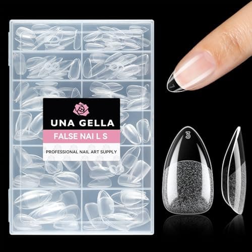 Best Nail Tips #5 from UNA GELLA UNA GELLA Short Almond Fake Nails 216pcs Pre-shape Gel Acrylic Nail Tips for Full Cover Nail Extension Home DIY Nail Salon 12 Sizes Gelly Tips