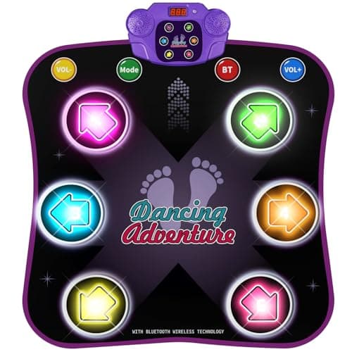 Best Dance Mats for Kids #10 from Flooyes Flooyes Dance Mat Toys for 3-12 Year Old Kids, Electronic Dance Pad with Light-up 6-Button Wireless Bluetooth, Music Dance with 5 Game Modes, Birthday Toys Gifts for 3 4 5 6 7 8 9 10+ Year Old Girls