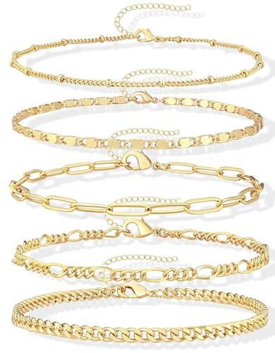 Best Gold Bracelets for Women #9 from Gokeey Gokeey Gold Bracelets for Women Trendy 14K Gold Plated Jewelry Sets Stack Dainty Stackable Paperclip Cuban Figaro Chain Bracelets Pack Layered Link Chain Bracelet for Women Cute 5pcs Adjustable