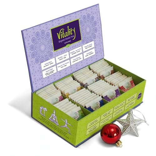 Best Tea Gift Sets #4 from ADANIM BIO Adanim Bio Vitality Organic Herbal Tea Sampler Gift Set Caffeine Free 8 Flavors Variety Pack 64 Individually Wrapped Tea Bags