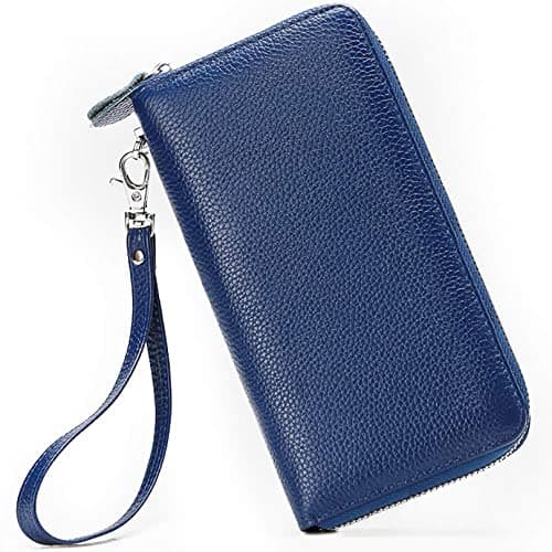 Best Blue Wallets #7 from Moflycom Moflycom Womens Wallet RFID Blocking Genuine Leather Zip Around Wallet Clutch Wristlet Travel Long Purse for Women Blue