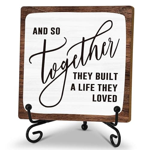 Best Farmhouse Decors #7 from Zmyollo Home Desk Decor Sign, Rustic Wooden Sign With Stand, And So Together They Built A Life They Loved Sign For Farmhouse Home Living Room Bedroom Shelf Table, Coffee Lover Gifts For Family Friend