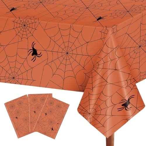 Best Orange Tableclothes #8 from XSCSFWEQR XSCSFWEQR 3 Pack Spider Web Halloween Tablecloth Halloween Party Decorations 54'' x 108'' Rectangular Disposable Tableclothes for HalloweenParty Decor Indoor Outdoor Home Dinner Party Orange