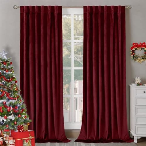 Best Red Window Curtains #4 from BGment BGment Red Velvet Curtains 84 Inch for Bedroom, Thick Thermal Insulated Blackout Curtains Noise Reduce Back Tab and Rod Pocket Christmas Panels for Living Room, Set of 2 Panels, 52 x 84 Inch