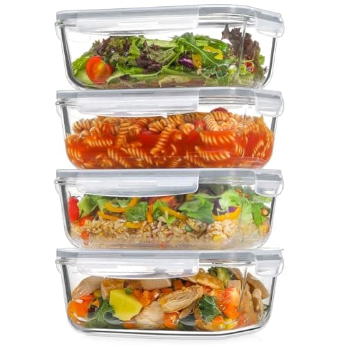 Best Glass Food Storage Containers #4 from Snuvid Snuvid 4 Pack 8 Cups/ 63oz Large Glass Storage Containers with Lids, Meal Prep Containers, Glass Food Storage with Airtight Lid for Baking, Leak Proof & Microwave, Oven Safe (4 Containers + 4 Lids)