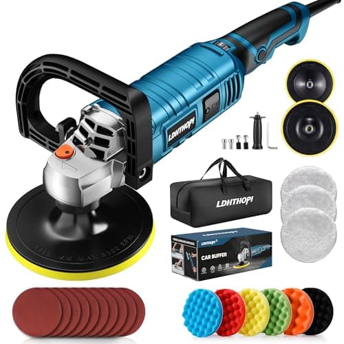 Best Buffer Polishers #5 from LDHTHOPI LDHTHOPI Buffer Polisher, 1600W 7 Inch/6 Inch Rotary Buffer Polisher Waxer, 7 Variable Speed 1000-3500 RPM, Detachable Handle for Car, Boat Sanding, Polishing, Waxing