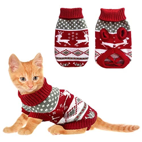 Best Cat Clothes #5 from Vehomy Vehomy Dog Christmas Sweaters Pet Winter Knitwear Xmas Clothes Classic Warm Coats Reindeer Snowflake Argyle Sweater for Kitty Puppy Cat-XS