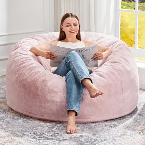 Best Pink Bean Bag Chairs #1 from Hobestluk Hobestluk Bean Bag Chairs Giant Beanbag Chair with Filler, Memory Foam Bean Bags with Fluffy & Machine Washable Cover, Bean Bag Chairs for Aduts for Living Room, Bedroom (Pink, 3FT - 36” x 36” x 22”)