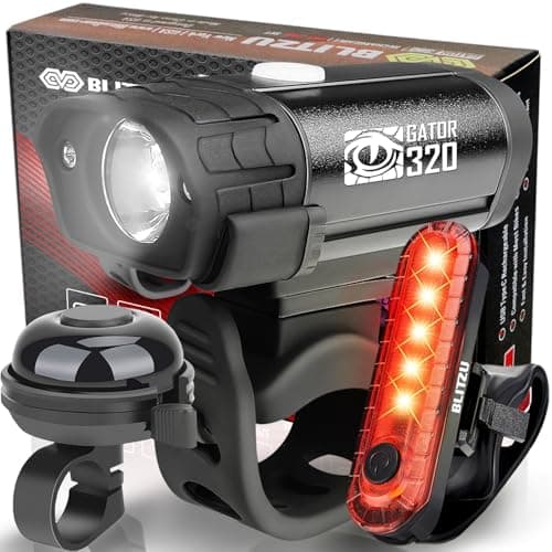 Best Bicycle Lights for Night Riding #3 from BLITZU BLITZU Bike Lights, Super Bright Bicycle USB-C Rechargeable Headlight, Taillight & Bell Set, Waterproof Safety Front & Rear Back light for Night Riding, Easy to Install for Men Women Kids Road Cycling