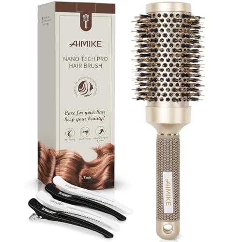 Best Round Hair Brushes #8 from AIMIKE AIMIKE Round Brush for Blow Out, Medium Round Hair Brush Nano Thermal Ceramic & Ionic Tech, for Blow Drying & Styling, Curling and Shine - 2.9 inch Barrel w/Boar Bristles