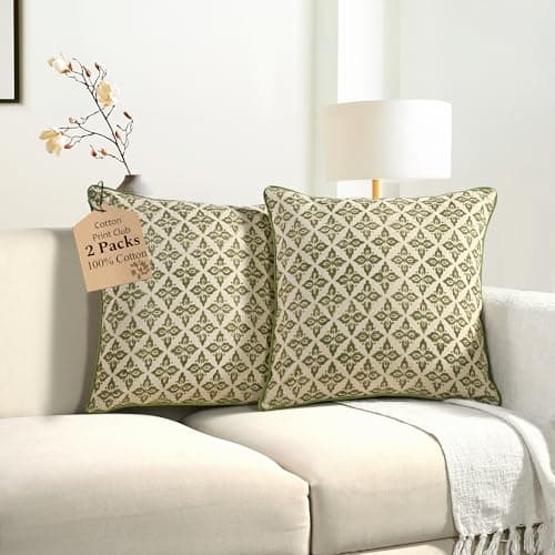 Best Decorative Pillow Covers #2 from CPC COTTON PRINT CLUB CPC Throw Piping Pillow Covers for Couch, 18x18 Inch Pillows for Living Room, 100% Cotton Boho Cute Outdoor Pillows, Flower Cusion Covers Gift for Christmas, Thanksgiving - Rustic Sage Trellis