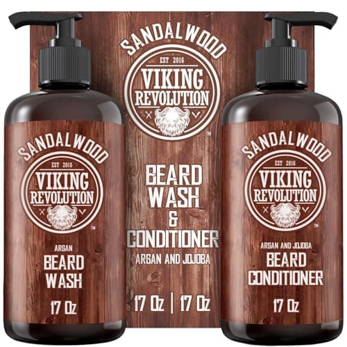 Best Beard Washes #2 from Viking Revolution Viking Revolution Beard Wash & Beard Conditioner Set with Argan & Jojoba Oils - Softens and Strengthens - Natural Sandalwood Scent - Beard Shampoo with Beard Oil (17 oz)