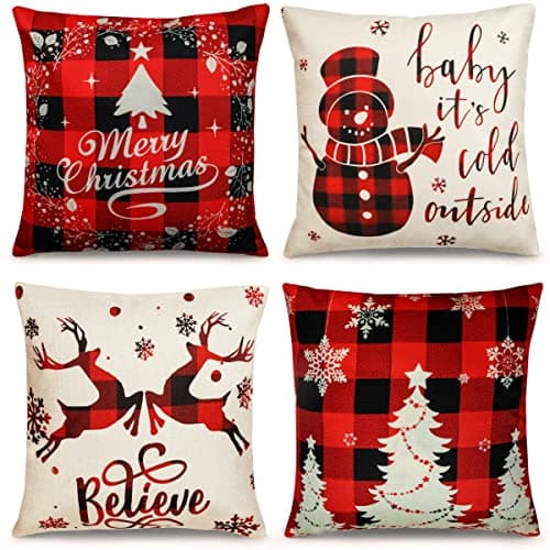 Best Christmas Pillow Covers #2 from TDHDIKE TDHDIKE Farmhouse Christmas Pillow Covers - 18x18 Inch Set of 4, Sofa Couch Decorations