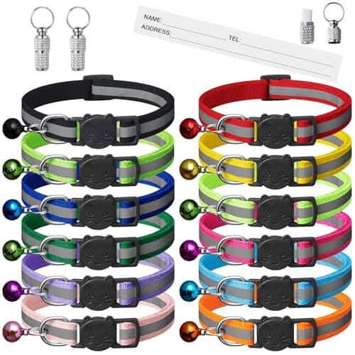 Best Cat Collars #3 from Extodry 12 Pack Reflective-Breakaway Cat Collars with Bells,Safety Buckle Kitten Collar, with Name Tag, Adjustable,Ideal for Girl Cats Male Cats,Pet Supplies,Stuff,Accessories(12 Colors & 2 ID Tags)