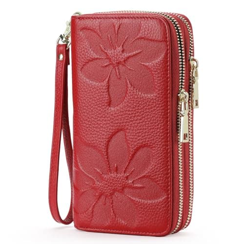 Best Red Wallets #2 from GOIACII GOIACII Women's Wallet Large Capacity Double Zip Around Credit Card Holder Leather Ladies Wallet with RFID Blocking Phone Wristlet Purse Red