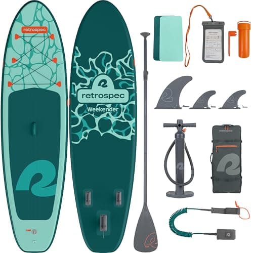 Best Paddle Boards #10 from Retrospec Retrospec Weekender Inflatable Stand Up Paddle Board Includes Paddle, Pump, Travel Bag and Accessories 10’6” Lightweight Inflatable SUP, Puncture Resistant Inflatable Paddle Board for Adults
