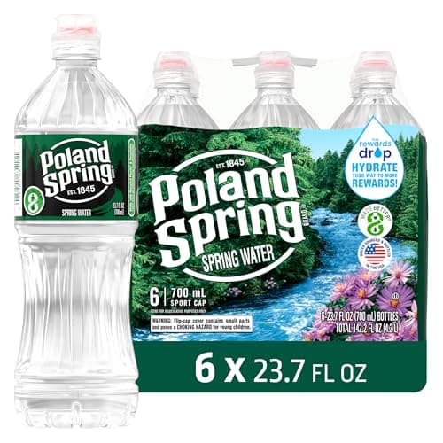 Best Spring Waters #3 from Poland Spring Poland Spring Maine Spring Water Bottles with Sport Flip Cap, 6-Pack - Still Bottled Water with Naturally Occurring Minerals for Taste - 23.7 Fl Oz Bottles