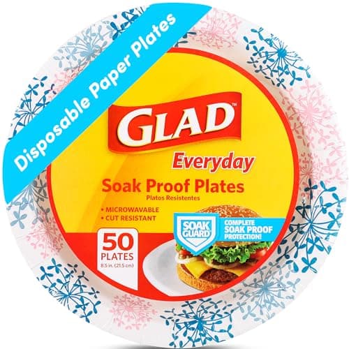 Best Pink Paper Plates #7 from Glad Glad Round Disposable Paper Plates for All Occasions | Soak Proof, Cut Proof, Microwaveable Heavy Duty Disposable Plates | 8.5" Diameter, 50 Count Bulk Paper Plates